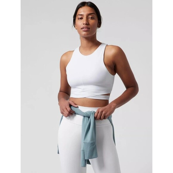 New Athleta Womens Conscious Cut Out White Crop Tank Top Large D-DD 38D 38DD - Picture 1 of 10